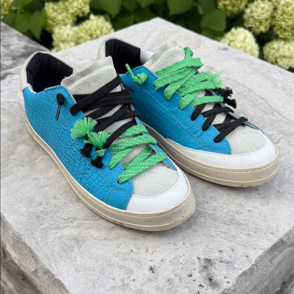 P448 Vibrant Blue Sneakers with Green Laces